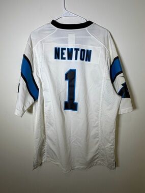 NFL Carolina Panthers Cam Newton #1 XL White and Blue Jersey
